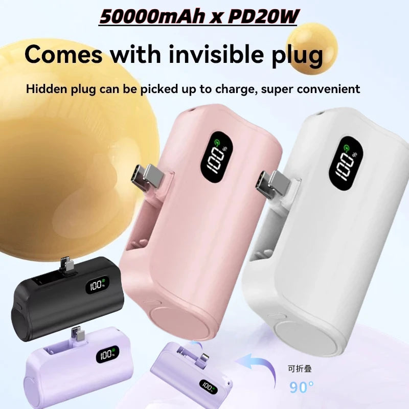 Mini Capsule Power Bank 50000mAh — Compact, Powerful & Wireless Fast Charging