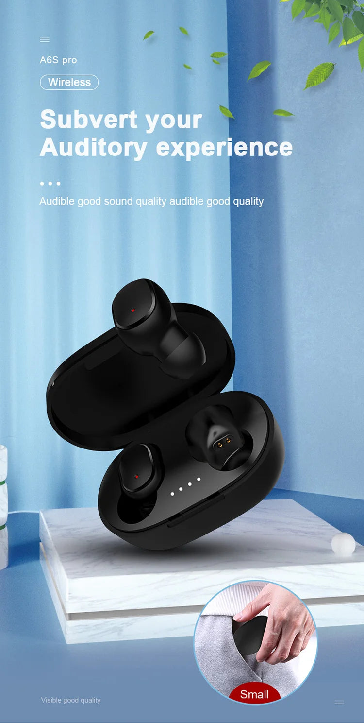 A6S TWS Bluetooth Headphones – Comfortable, Noise-Cancelling Earphones for All Smartphones